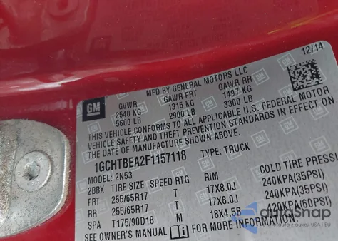 2015 Chevrolet Colorado Lt z USA, uszkodzony, nr VIN 1GCHTBEA2F1157118